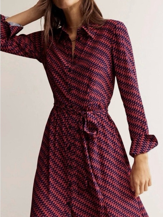 Boden Dresses & Skirts - Boden Kate Midi Shirt Dress in Pop Peony Geo Pattern (Red/Navy). NEW with TAGS!!